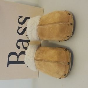 Bass Tan Sherpa Lined Slip-on Mules Sz 8